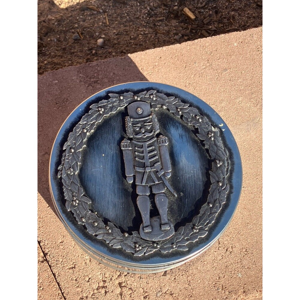 VTG 1984 Metzke Pewter Lid Tin Nutcracker Christmas Trinket Box Cookies